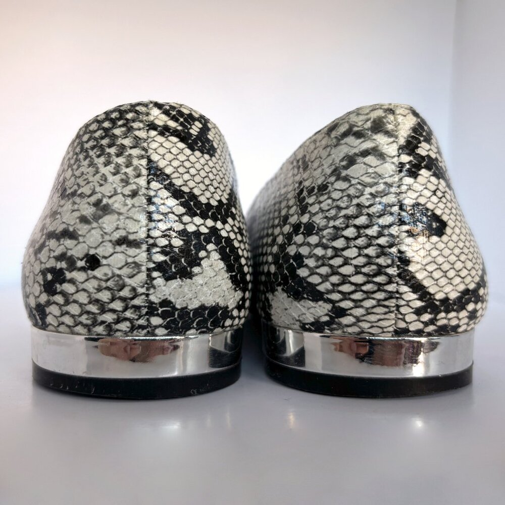 Expression Snakeskin Pointed Toe Flats, Black & Off White with Low Heel, sz 6 - Picture 7 of 7